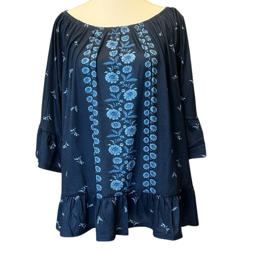 Navy Off-Shoulder/On Shoulder Peasant Top
